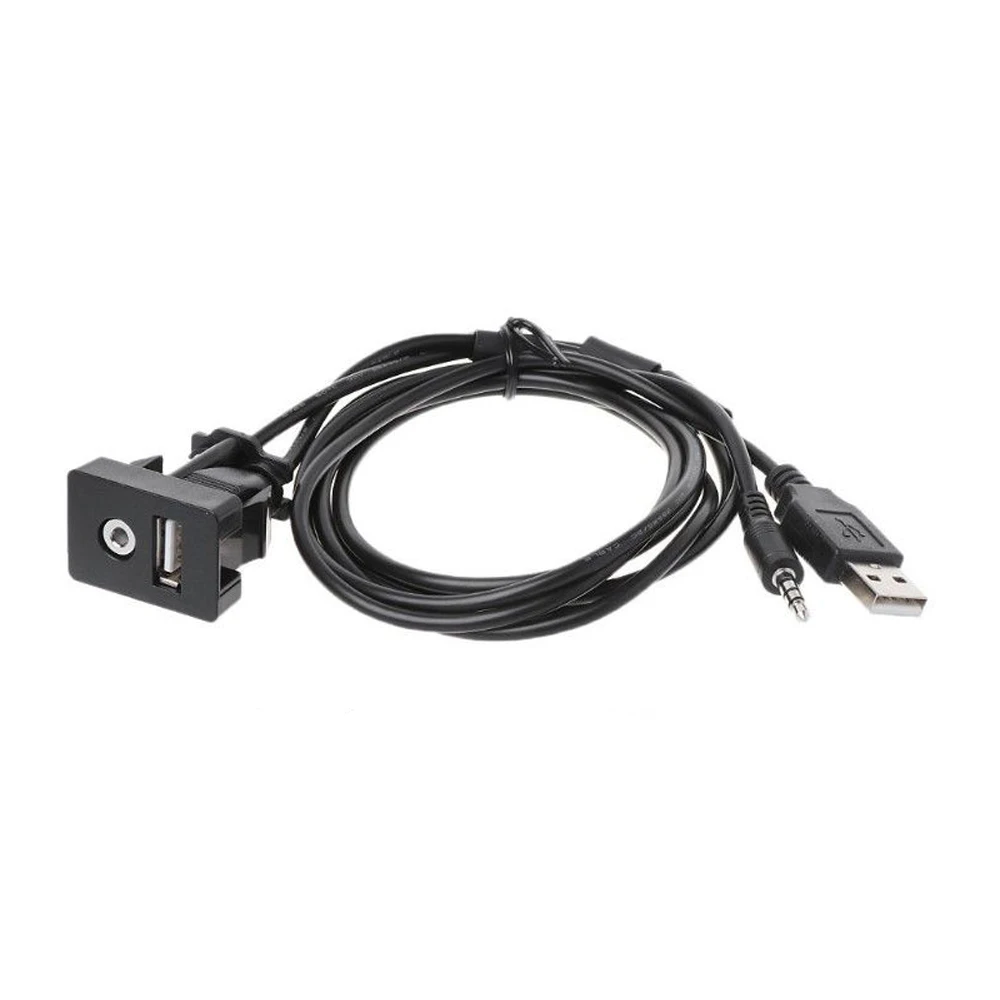 

Car 3.5mm AUX USB Extension Cable Panel Headphone Male Jack Flush Mount Adapter