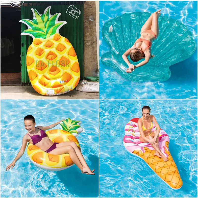 

6 Styles Giant Lie-on Pool Float Swimming Ring Water Float Air Mattress Inflatable Pineapple Crab Pizza Shell Ice Cream Pool
