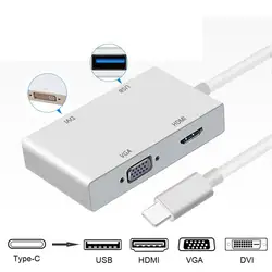 4 в 1 USB 3,1 USB C Тип C к HDMI VGA DVI USB 3,0 кабель-адаптер для ноутбука Apple Macbook Google Chromebook Pixel