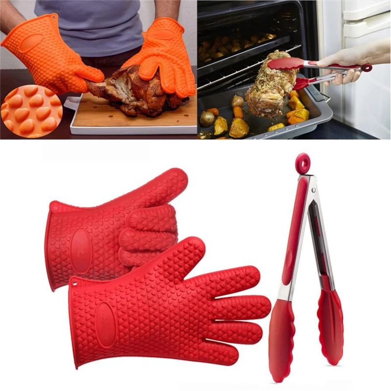 Silicone Kitchen Cooking Silicone BBQ Cooking Gloves Plus Silicone Tong