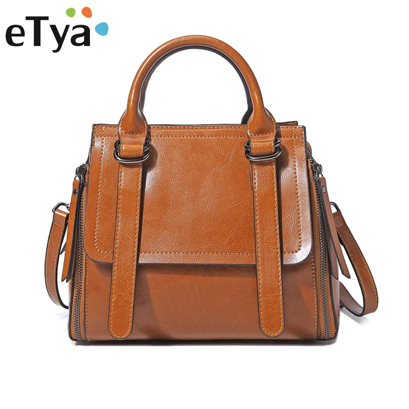

eTya Women Leather Handbags Fashion Genuine Leather Ladies Handbag Shoulder Bag Casual Solid Tote Crossbody Bags 4 Color