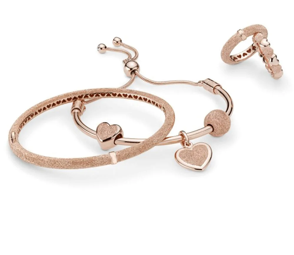 

Fanier 100% 925 Sterling Silver New 2019 Spring Fosco Bright Hearts Charming Ping Ring Frizzy Clip Gift Set Bracelet