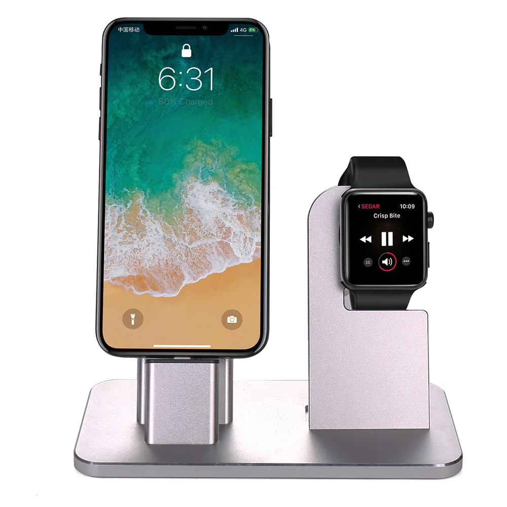 

Aluminium 2 In 1 Holder Detachable Desktop Charging Stand Bracket For Apple Watch for iPhone Cell Phone Tablet