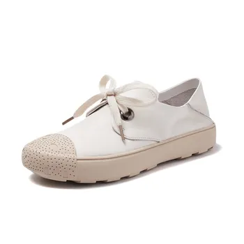 

EXCARGO Shoes Female Genuine Leather White Sneakers Shoes Woman 2019 Autumn Sneakers Women Casual Shoe Flat Sneakers Snikers