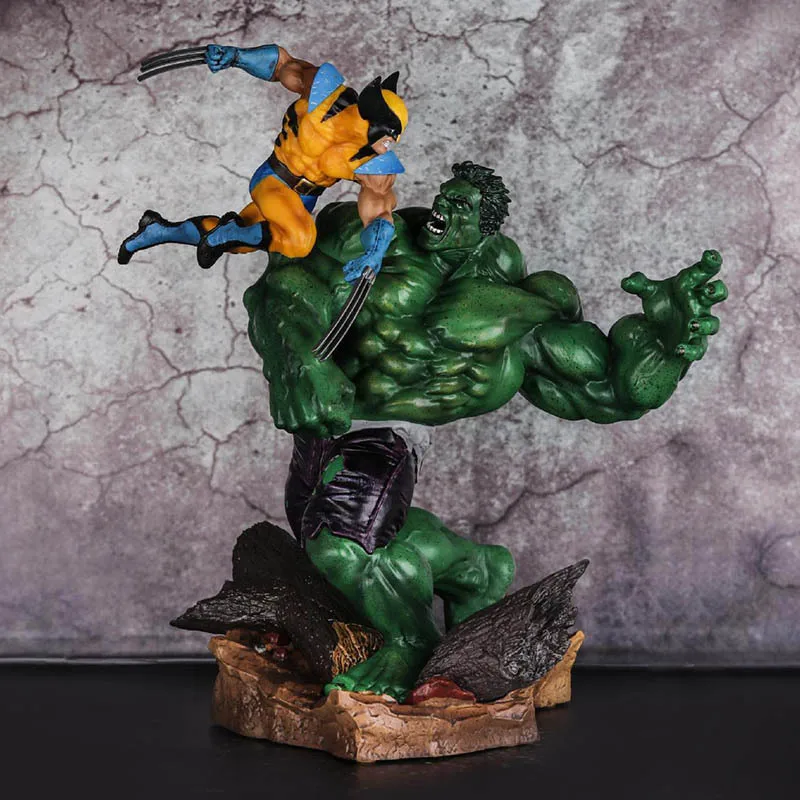 

[Best] Large size 36cm Combat Scene version Hulk VS Wolverine PVC Action figure Statue collection model adult gift Original box