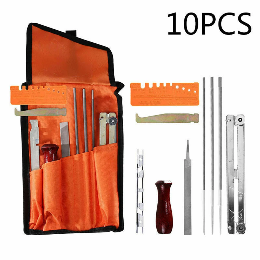 

10pcs/set File Tool Set Woodworking Contains Professional Chain Saw Multifunctional Sharpening Kit Storage Pouch Guide Durable#2