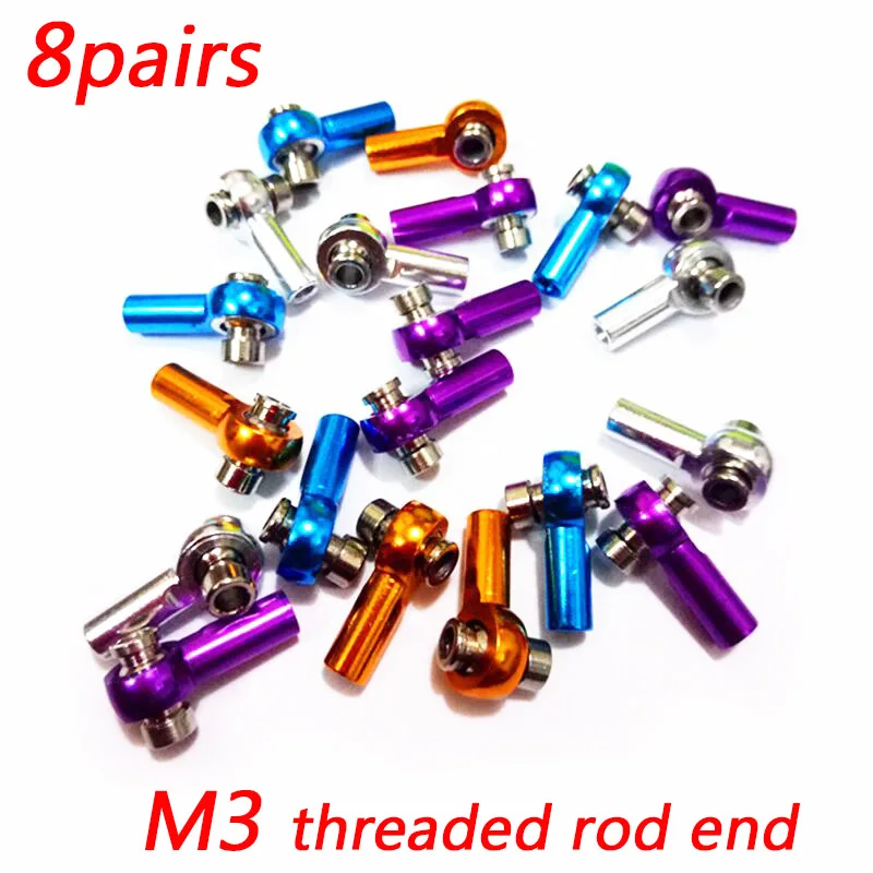 8Pairs3mmBallJointM3ThreadedRodEndAluminumAlloyLinkageEnd