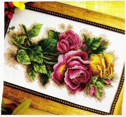 CS-1337 Cross Stitch Kit Dome Three Roses Yellow Red Magenta Rose Flower.jpg