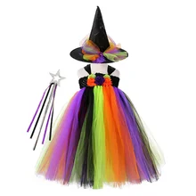 Рождественское платье с цветами для маленьких девочек; платье-пачка без рукавов до середины икры для костюмированной вечеринки ведьмы на Хэллоуин; детское платье на Хэллоуин; костюм