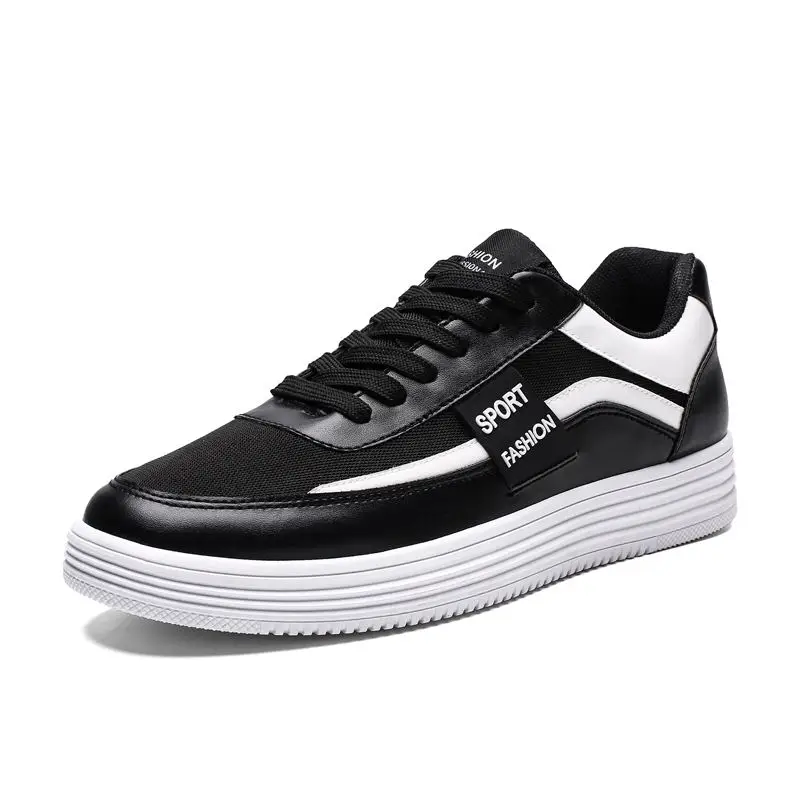 

2019 New Men leather casual shoes Fashion Breathable lace up Sneakers Flats shoes Black white canvas shoes