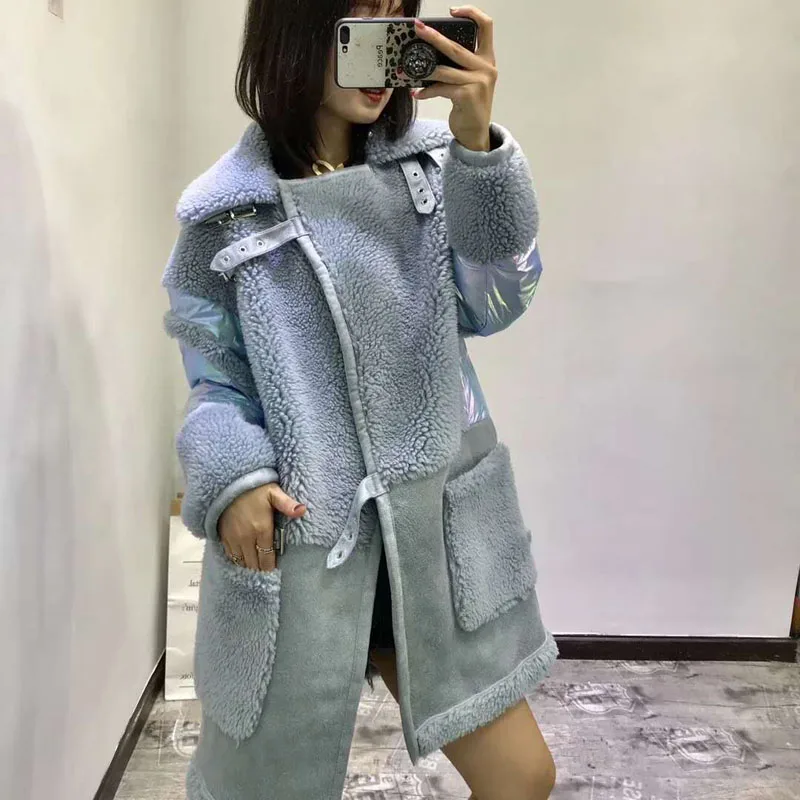 High quality wool blends coat real price new synthetic fur women winter patchwork duck down jacket thick warm female parka - Цвет: 3