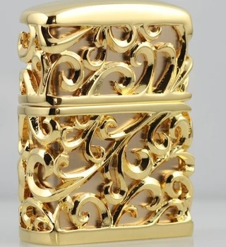 

Wholesale brand Authentic 3D Hand-carved lighters heavy armor Handmade gold hollow flower