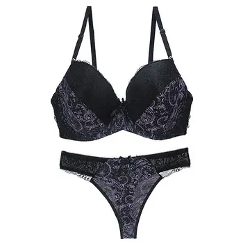 

women bras sets sexy lingerie embroidery print lace bralette underwire panty plus size 6 colors 34 36 38 40 42 B C D DD E