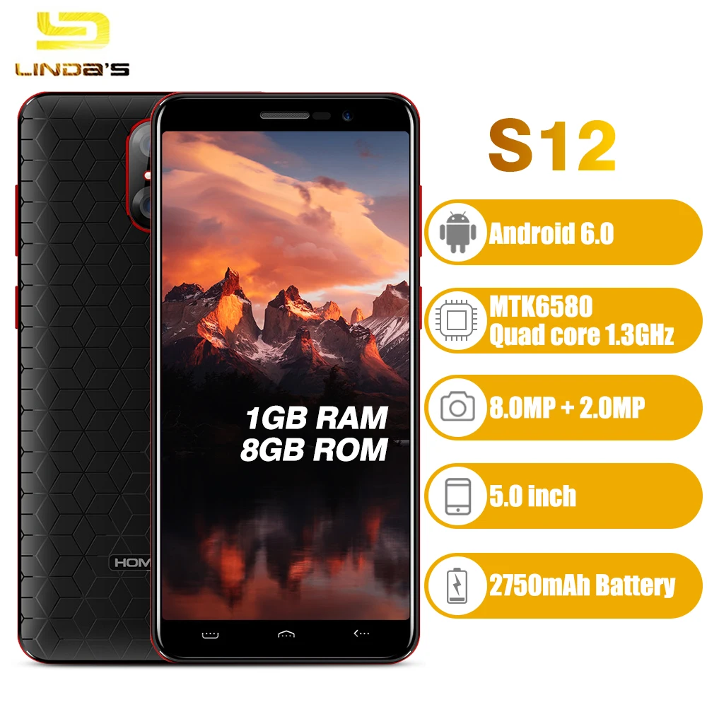 HOMTOM S12 Смартфон Android 3g 5 0 '✘:9 полный Экран 4 ядра MTK6580 мобильный телефон 1 Гб 8 GB