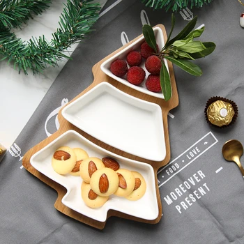 

Nordic creative bamboo Christmas tree fruit plate household tableware tray ceramic dessert plate fruit salad plate snack plate