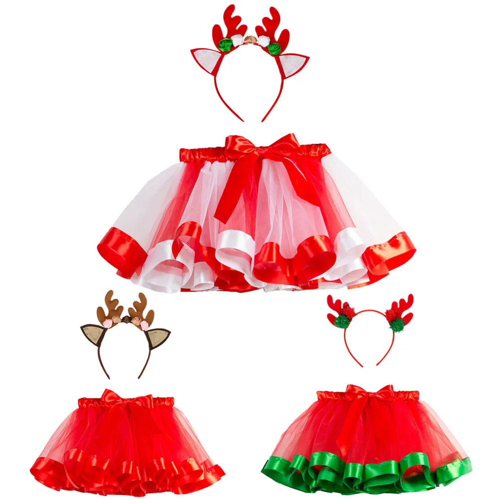Комплект одежды для маленьких девочек; милая детская одежда для рождественской вечеринки; короткая юбка для девочек+ повязка на голову с рогами; комплект одежды для малышей