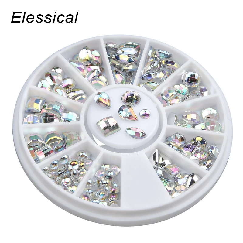 

ELESSICAL Shiny AB Rhinestones 3D Glitter Nail Art Tips Decoration Tools Nail Wheel For Manicure Make Up DIY Nails Jewelry WY471