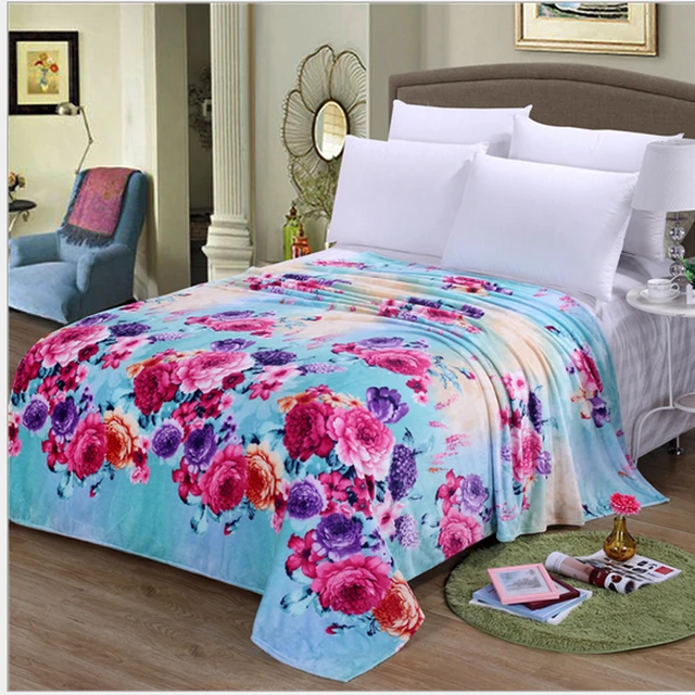 blue florals flower warm microplush soft flannel fleece blanket microplush sheet set queen