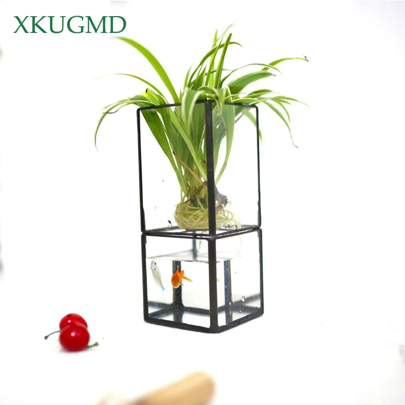 

Nordic Transparent Glass Double Layer Hydroponic Succulent Plant Vase Geometry Plant Flower Inserter Home Decoration Flower Pot
