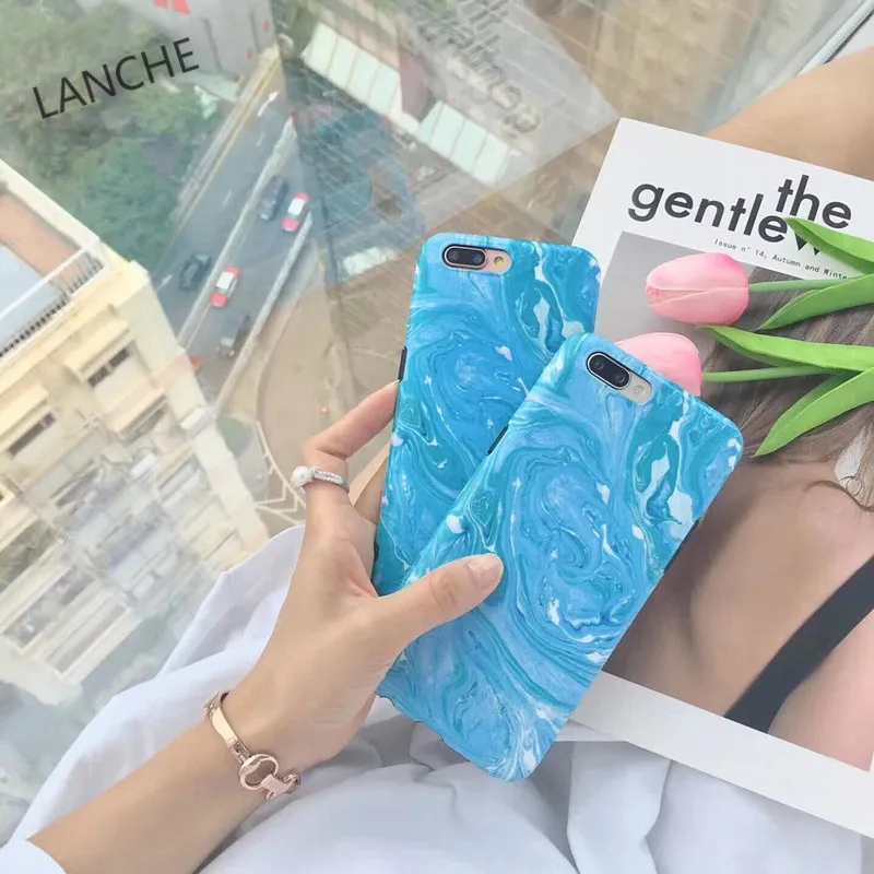 LANCHE New Glossy Porcelain Ocean Pattern phone Soft Case Cover Black edge For iPhone 8 Plus 7 6s 6splus A1 | Мобильные телефоны и
