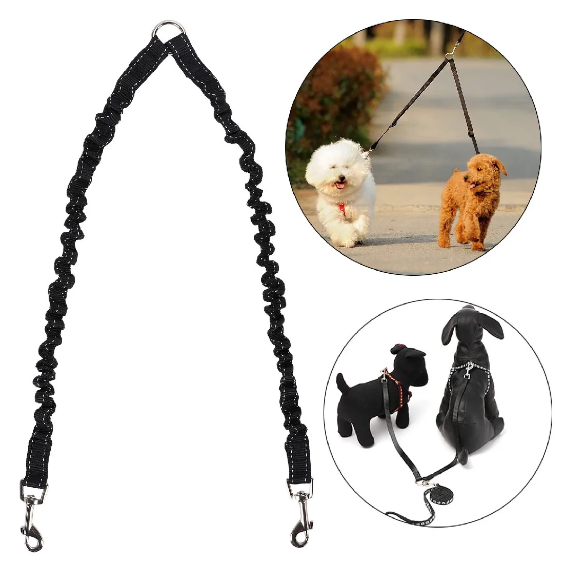 Nylon Double Dog Coupler Twin Lead 2 Way Two Pet Dogs Walking Leash Splitter Safetyin Leashes