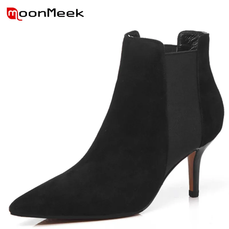

MoonMeek 2020 hot sale pointed toe ankle boots elegant autumn winter high heels ladies boots new arrive genuine leather boots