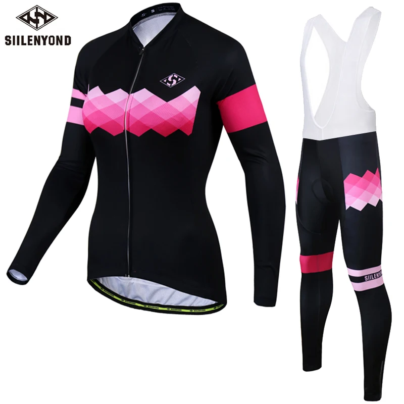

Siilenyond Women Long Sleeves Cycling Jersey Bib Sets MTB Bike Cycling Clothing Breathable Mountian Bicycle Cycling Clothes
