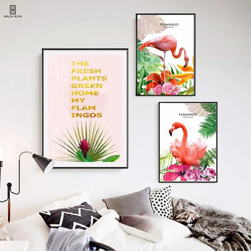 Fresh Style Hand-painted Plants Pictures Of Pink Flamingo beautiful Flowers Modern Simple Decorative Painting For Home Decor