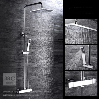 

Wall Mounted Chrome Square Thermostatic Copper Shower faucet With 10" ABS showerhead Brass Hand Shower Hot Cold Shower Sets