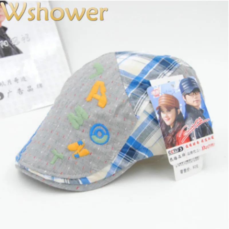 

Gray Orange Coffee Spring Summer Children Duckbill Berets Cap Cotton Plaid Boy Girl Newsboy Hat Kids Strap Back Visor Flat Cap
