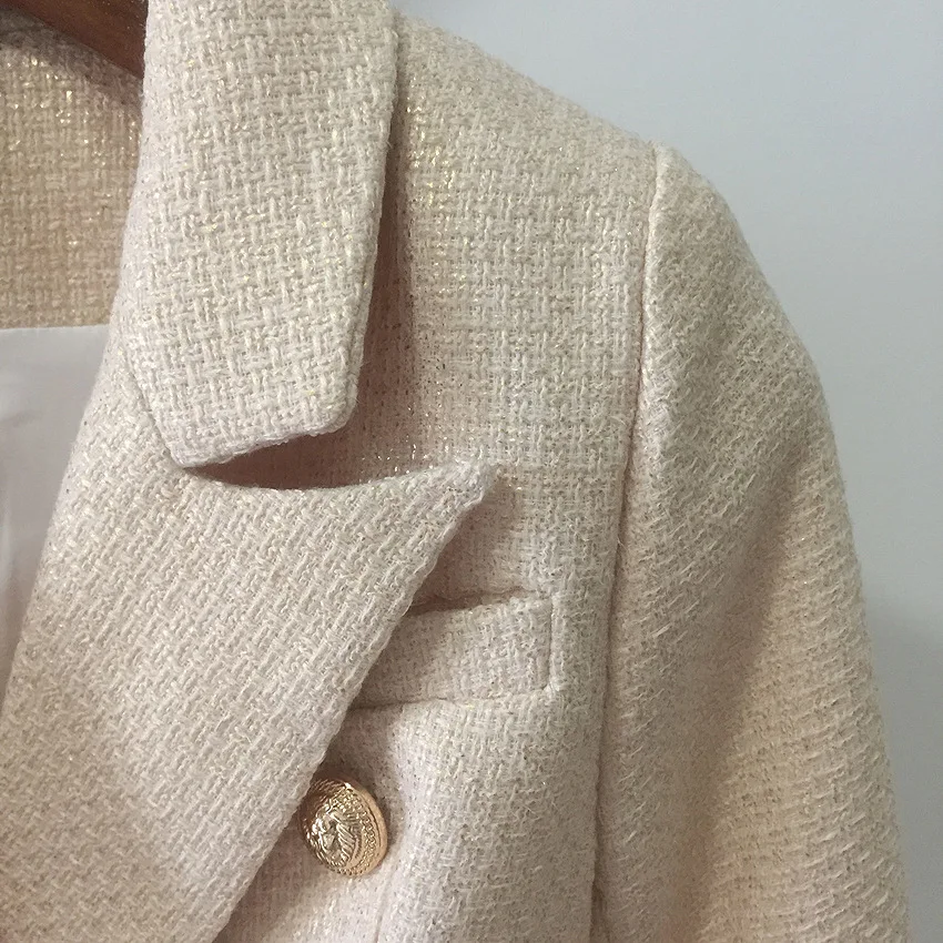 Весна Высокое качество новейшая куртка для женщин двубортный металлический Лев кнопки золотой Тонкий Блейзер feminino