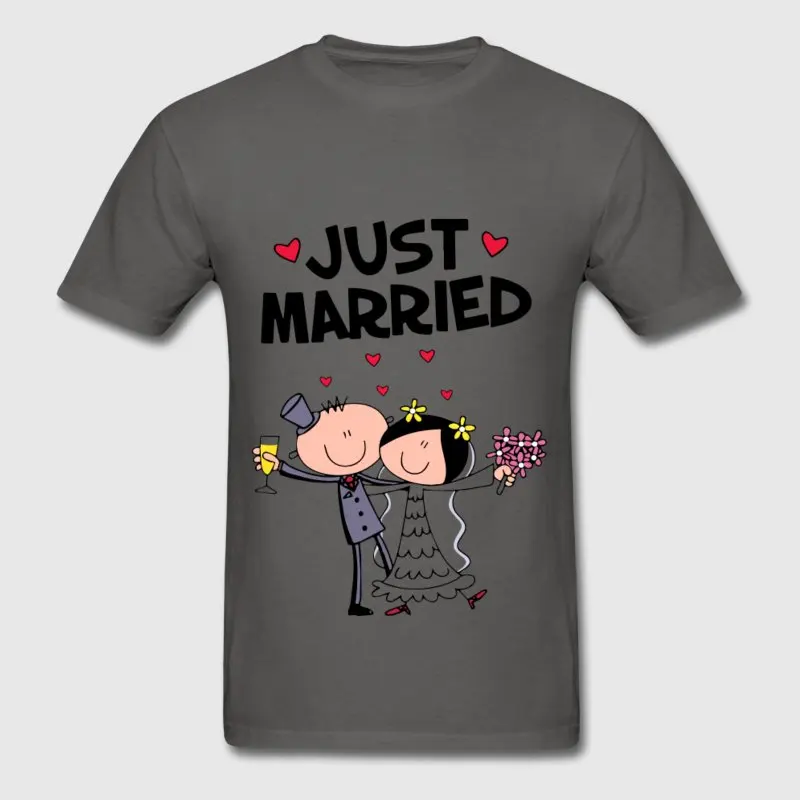 Фитнес Для мужчин футболка Одежда высшего качества Just Married Футболка короткий