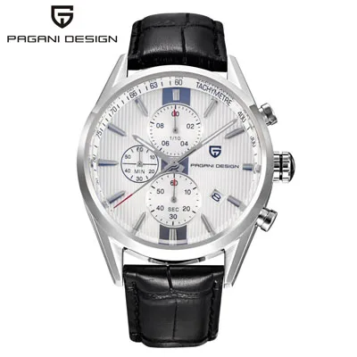 Мужские часы Pagani Дизайн Элитный бренд хронограф Бизнес Часы Для мужчин Водонепроницаемый 30 м японский двигаться Для мужчин t кварцевые часы Для мужчин Reloj Hombre - Цвет: leather white B