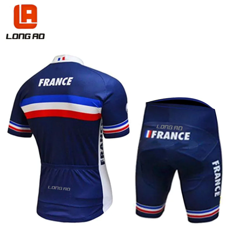 LONG AO France cycling team blue mens short sleeve cycling jersey short sets summer racing clothing Pro Cycling Team clothes