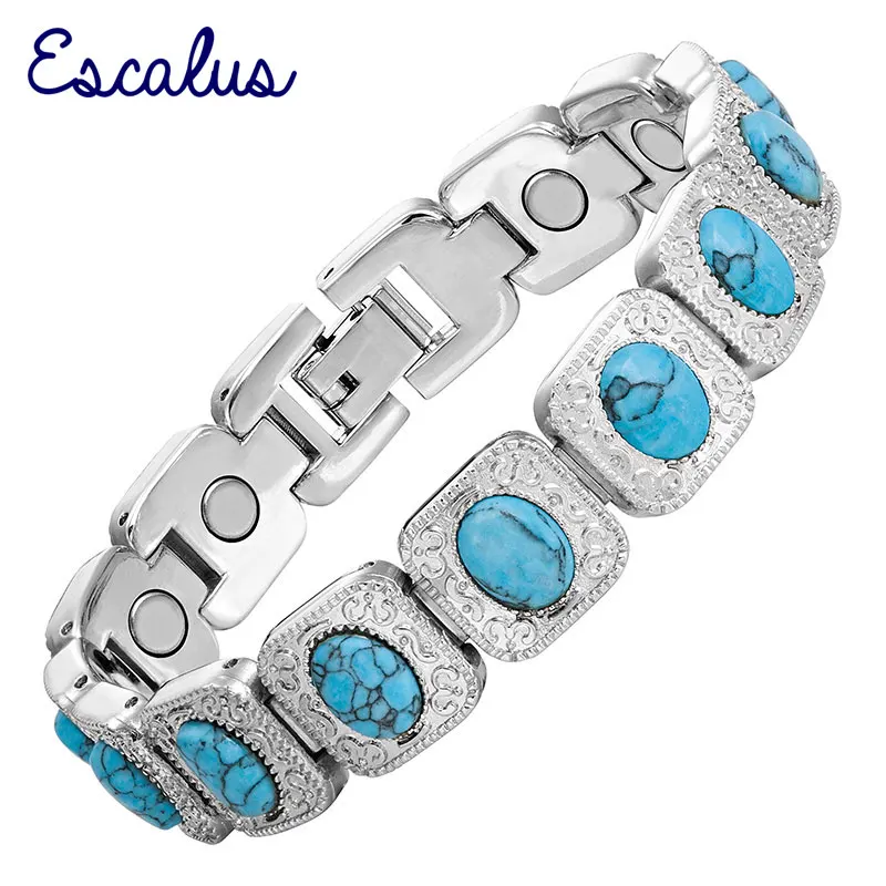Escalu Классические Элегантные женские магнитные ювелирные изделия серебряные полудрагоценные камни звено цепи браслет для женщин Модный Шарм Браслет
