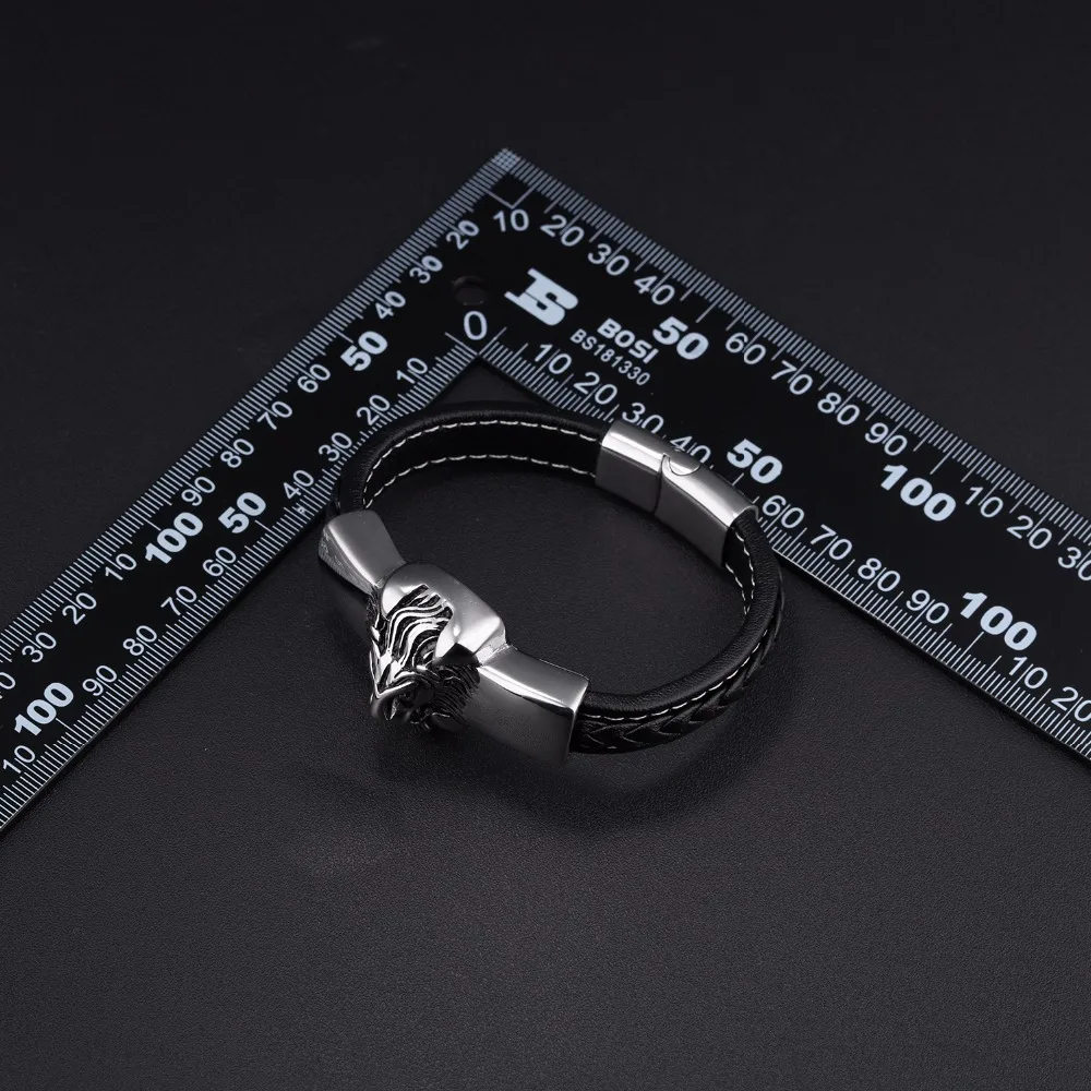 Fate Love Personalized Lion Genuine Leather Charm Bangles&Bracelets For Man Jewelry Braided Animal Bracelet Drop shipping FL1136
