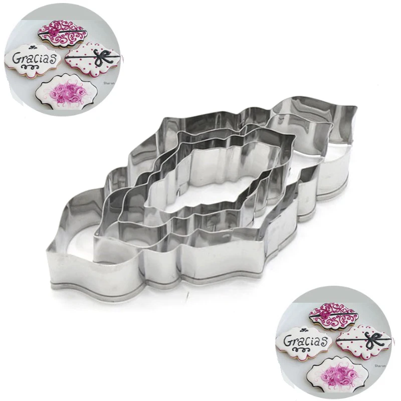 

4YANG 4Pcs/Set Blessing Frame Shape Cake Cookie Cutter Chocolate Biscuit Vegetable Fruit Metal Mold Kitchen DIY Tools For Baking