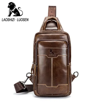 

LAOSHIZI LUOSEN men Genuine Leather Chest Bag Men's Crossbody Bag Chest Pack Man Shoulder Messenger Bags Small Handbag Cowhide