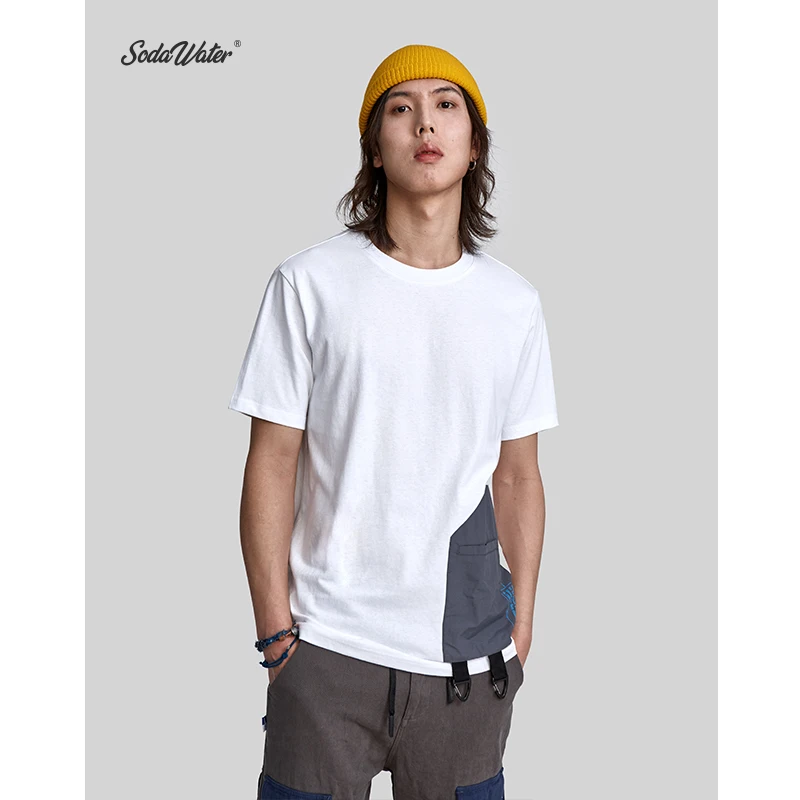 SODA WATER MEN Hip Hop Mens Clothing 2019 Patchwork Oversized Cotton T Shirt High Street Couple Short Sleeve Summer Tops 9180S