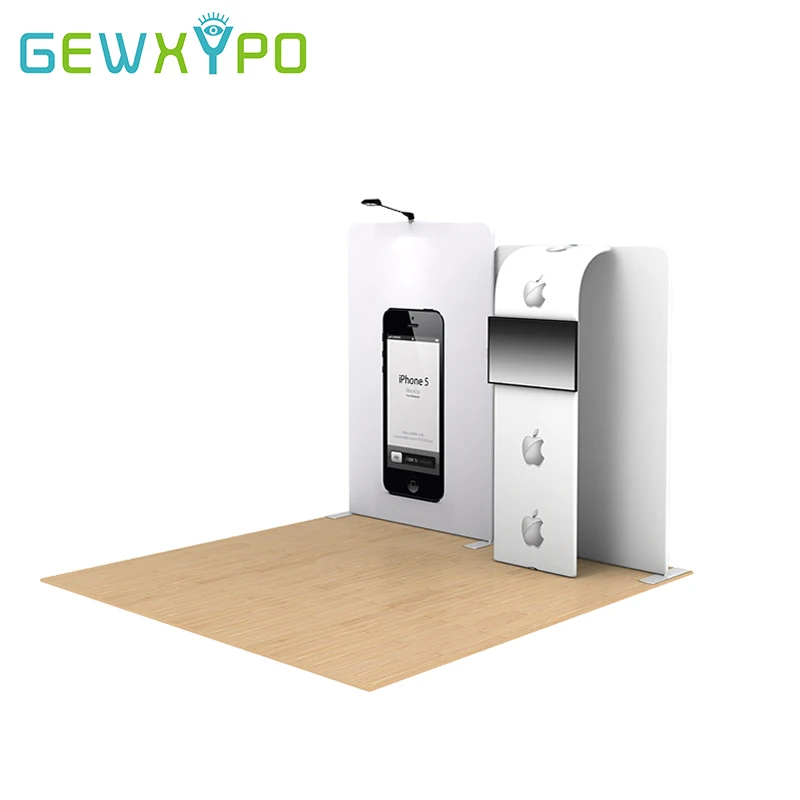 3 متر * 3 متر بوث حجم المحمولة الإعلان التوتر نسيج راية خلفية عرض مع جانب واحد الطباعة و التلفزيون حامل (تشمل ضوء)