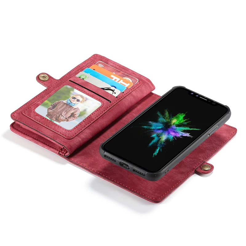 Деловой кожаный чехол для телефона для iPhone 11 Pro X Xr Xs Max, чехол-кошелек для карт, Магнитный съемный чехол, флип-чехол для iPhone 8 7 Plus