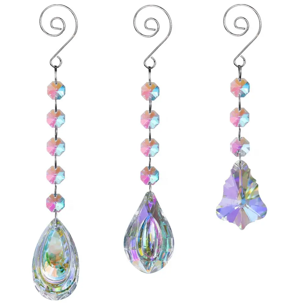 

H&D Set of 3,Crystal Chandelier AB Prisms Suncatcher Window Hanging Ornament Home Christmas Party Decor Rainbow Collection Gifts