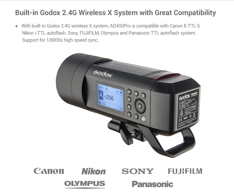 Godox AD400 Pro WITSTRO все-в-одном открытый ttl HSS 1/8000s вспышка 400Ws Встроенная 2,4G Беспроводная система X для Canon Nikon sony Fuji