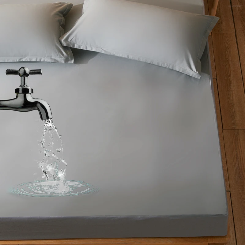 

European Grey 100% Cotton Brand New Terry Towel Waterproof Fitted Sheet Set Pillowcase Mattress Protector Luxury Cover Beddings