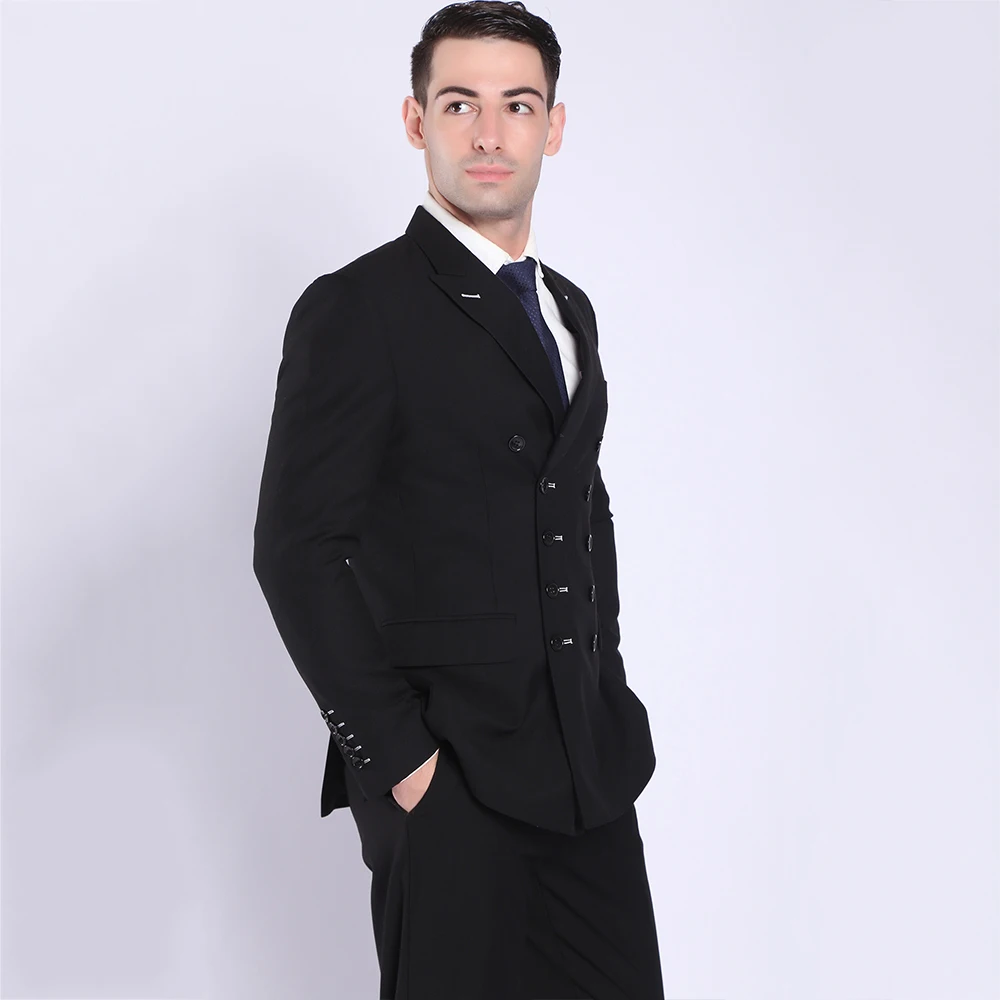TOTURN Fashion Men Suits Black Navy Blue Double Breasted Suit Jacket Pant Male Casual Blazers Business Coat Formal Costume