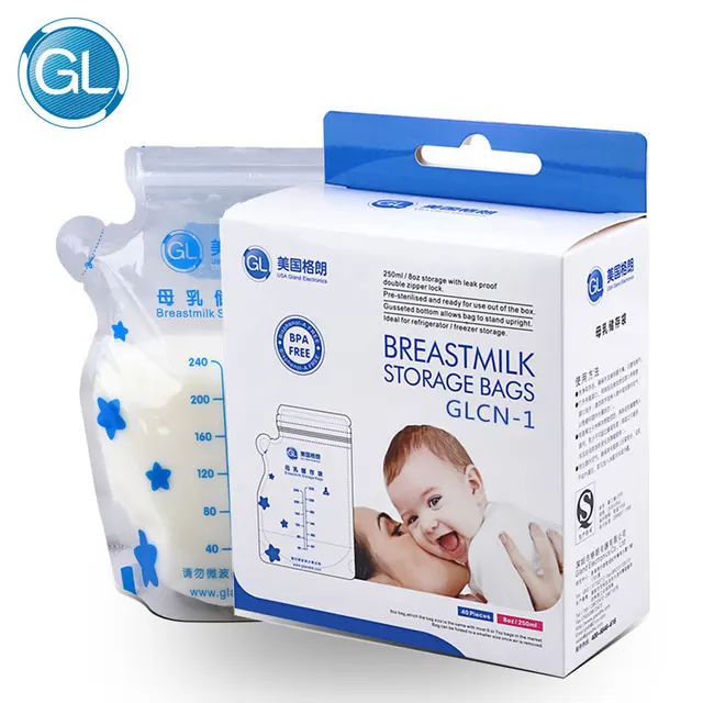 GL 120pcs 250ML Freezer Bags Big Breast Milk Storage Bags Baby Food Storage Breast Milk Bags Baby Breastmilk Feeding Safe Mother