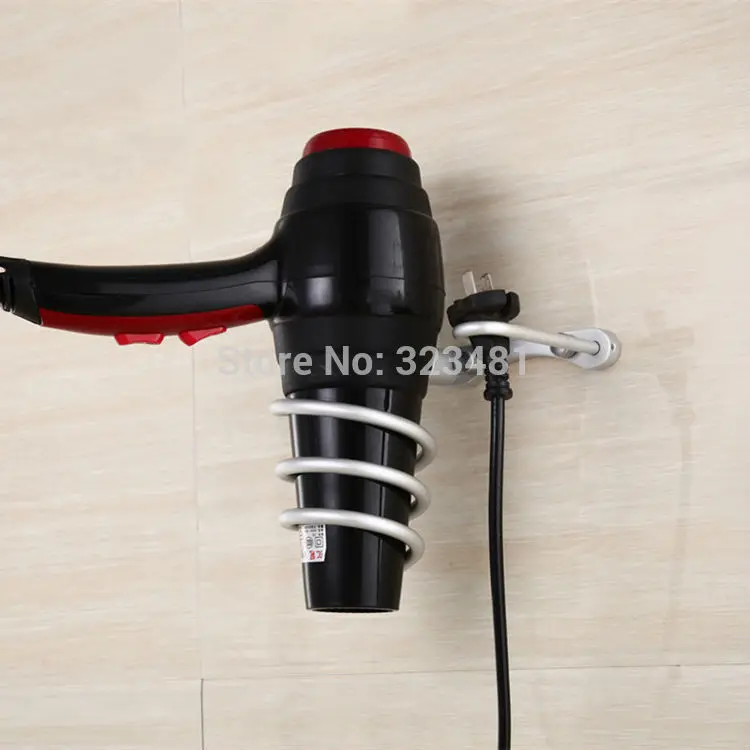 New Design Aluminum Bathroom Accessories Storage Shelf Holder Hair Dryer Hook Plug No Fade Wall Mounted