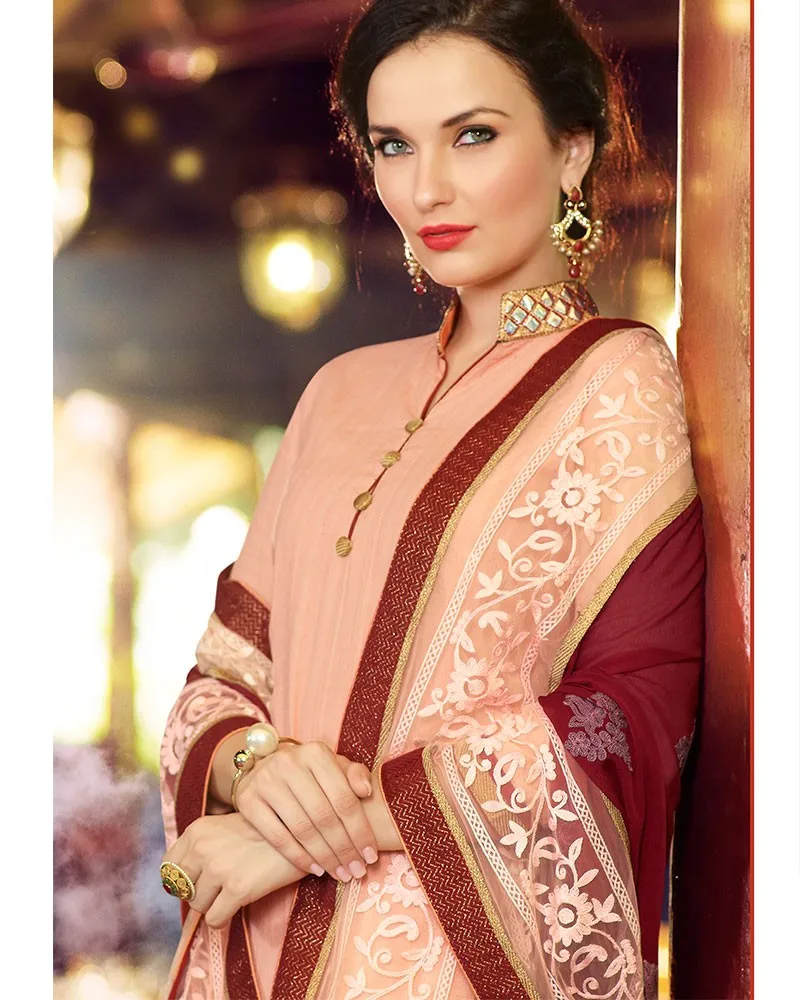 Cotton Zari Embroidery Churidar Suit 