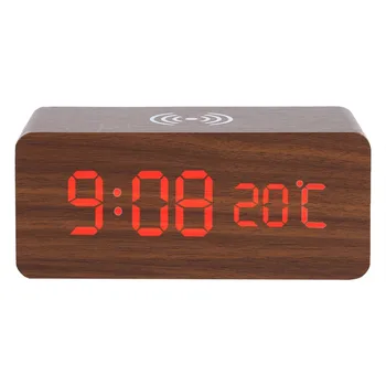 

Wireless Charger for Phone led table clock digital desk clock Wooden LED Digital Desktop Alarm Clock Voice Control Temperature