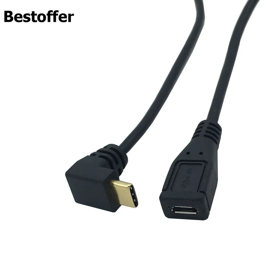 25 см 90 градусов угловой USB3.1 Тип C папа к Micro USB 2 0 5Pin Женщина данных Угловой кабель